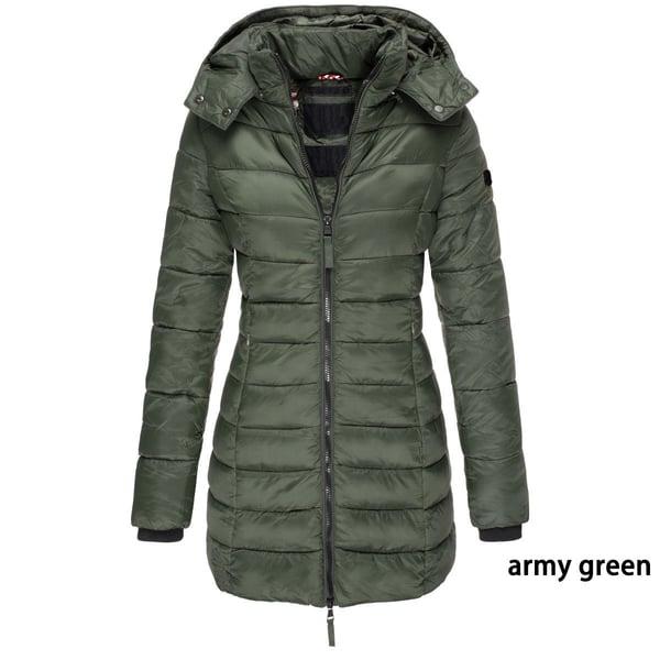 Veste matelassée mi-longue pour femme, veste chaude à capuche de couleur unie, hiver