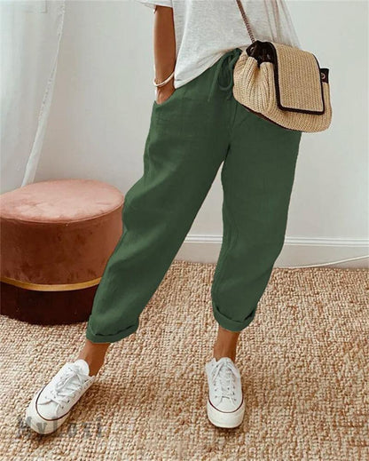 Pantalon décontracté en coton et lin pour femmes