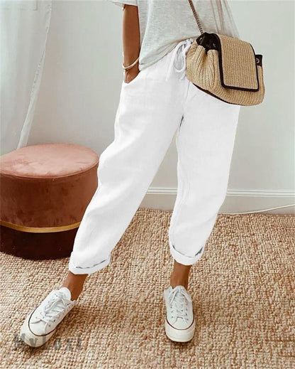 Pantalon décontracté en coton et lin pour femmes