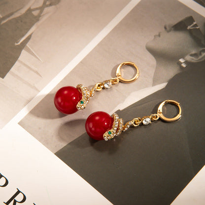 Boucles d'Oreilles Plaquées Or de Serpent avec Perles