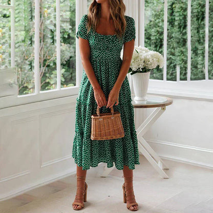 Robe florale bohème à manches courtes