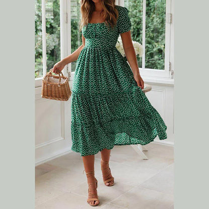 Robe florale bohème à manches courtes