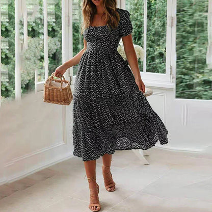 Robe florale bohème à manches courtes