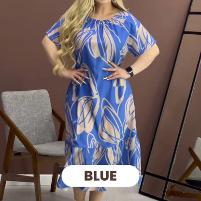 Robe élégante à col rond imprimée et fluide