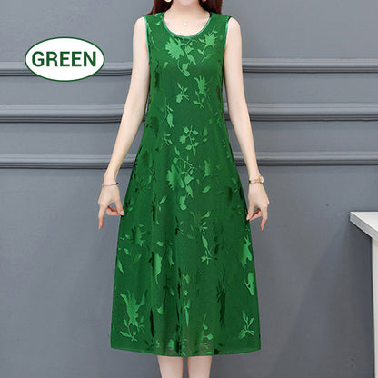 Robe midi sans manches à col rond gaufré