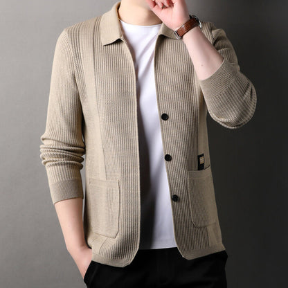 Manteau à manches longues en tricot à revers pour hommes