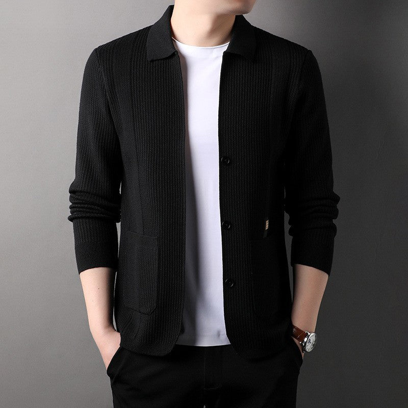Manteau à manches longues en tricot à revers pour hommes