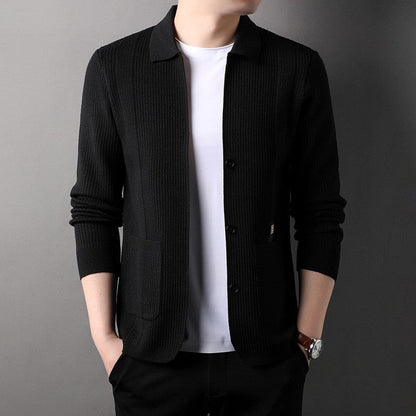 Manteau à manches longues en tricot à revers pour hommes