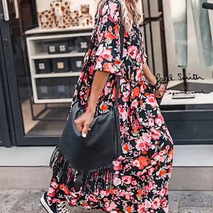 【Livraison gratuite et réduction de 50%】🌺Robe fluide florale à col en V pour femmes